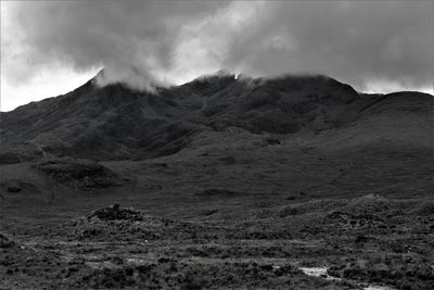 View of volcanic landscape against 