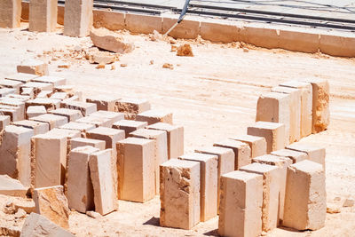 Brick wall in a row at construction site