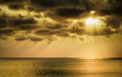 Scenic view of sea against dramatic sky