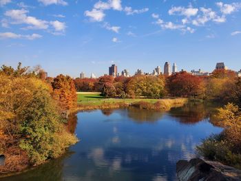 Scenic view of river against sky during autumn