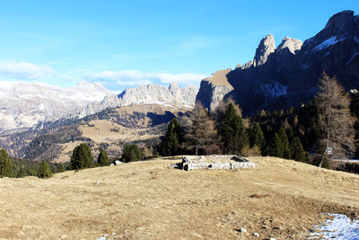 Scenic view of mountains against sky during winter