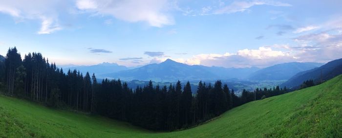 Panoramic view of landscape and mountains against sky