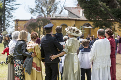 Rear view of people at temple