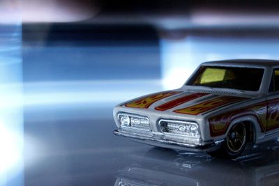 Close-up of toy car on table