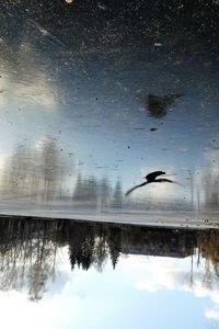Scenic view of lake against sky during winter