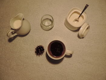 High angle view of coffee on table