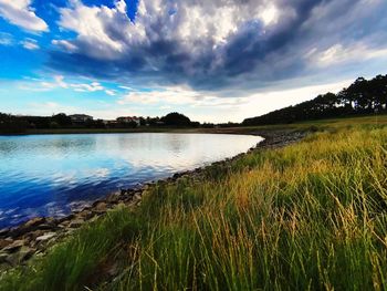 Scenic view of lake against sky