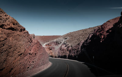 Empty road along landscape against clear sky