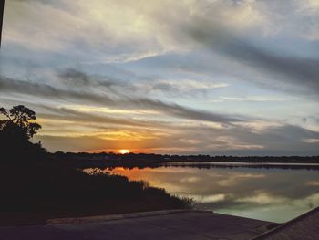 Scenic view of lake against sky during sunset