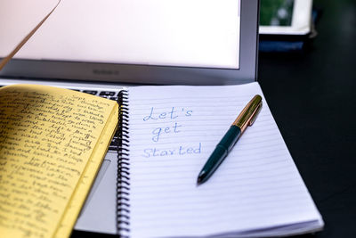 High angle view of pen on table