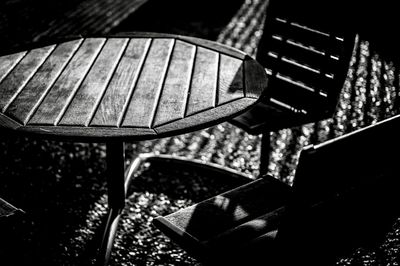 High angle view of empty chairs on table