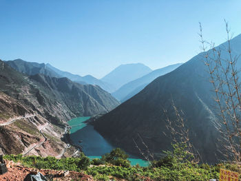 Scenic view of mountains against clear sky