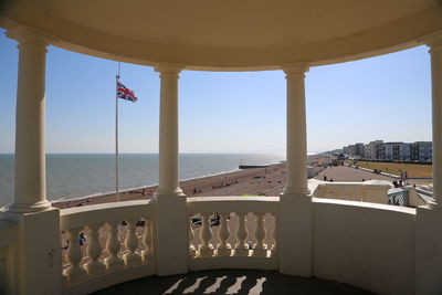 Scenic view of sea against clear sky seen from balcony