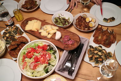 High angle view of food on table