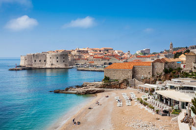 The beautiful banje beach and dubrovnik city