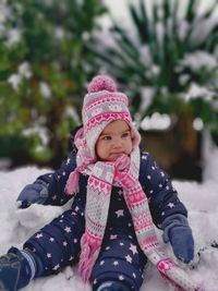 Portrait of cute girl in snow