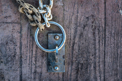 High angle view of rope on ring