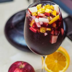Close-up of drink served on table