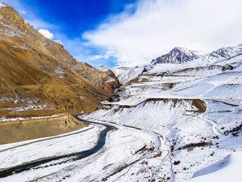 Scenic view of snowcapped mountains against sky