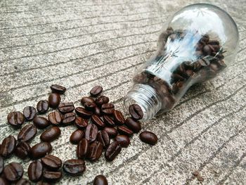 High angle view of coffee beans