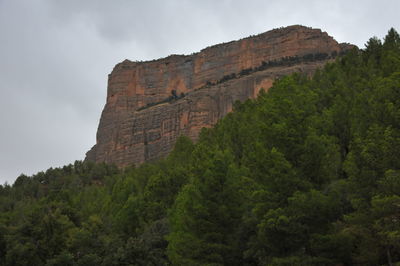 Low angle view of castle on mountain against sky