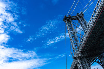 Low angle view of bridge against blue sky