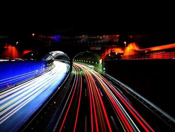 Light trails on road at night