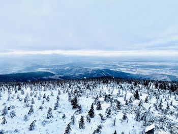 Winter view from smrk, highest mountain of jizera mountains