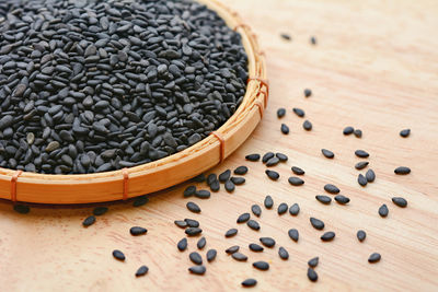 High angle view of coffee beans on table