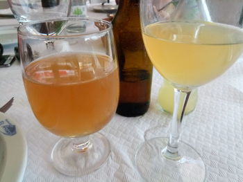 Close-up of beer glass on table