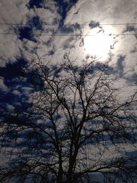 Low angle view of bare tree against cloudy sky