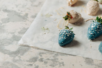 High angle view of food on table