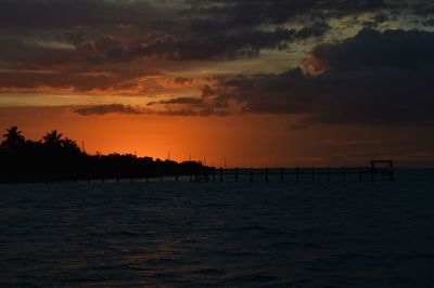 Scenic view of sea against cloudy sky at sunset