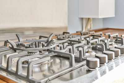 Close-up of gas stove in kitchen