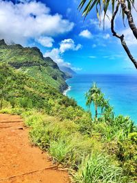 Scenic view of sea against cloudy sky