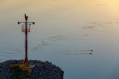 High angle view of wooden posts on beach