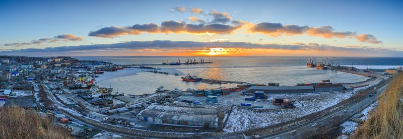 Panoramic view of sea against sky at sunset