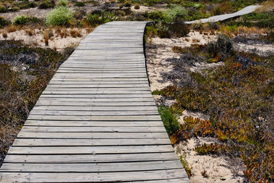 High angle view of boardwalk on footbridge