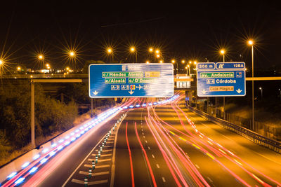 Light trails on road at night