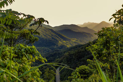 Scenic view of mountains against clear sky