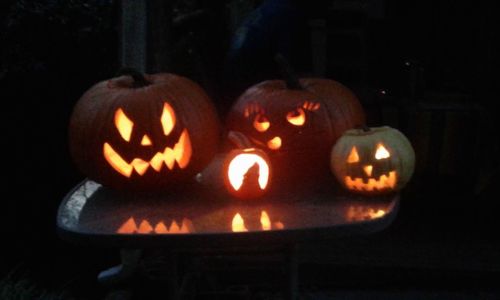 Close-up of illuminated pumpkin at night