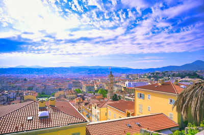 High angle view of townscape against sky