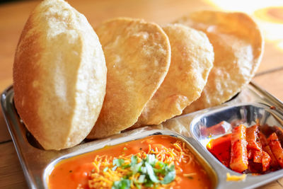 High angle view of breakfast in plate