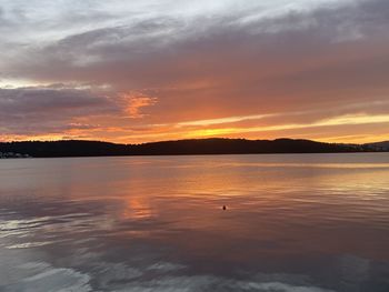 Scenic view of lake against sky during sunset