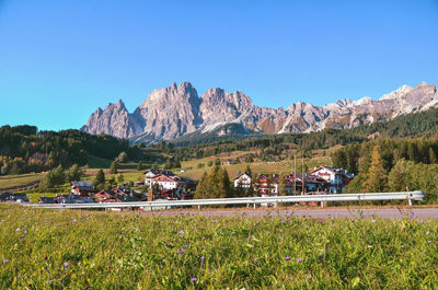 Scenic view of landscape against clear blue sky