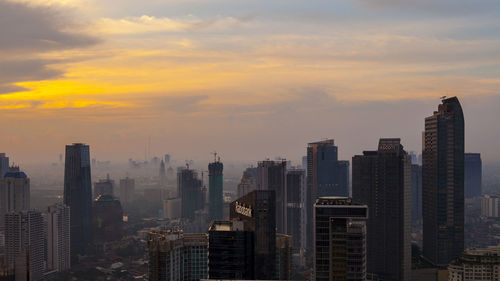 View of city at sunset