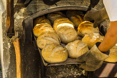 Freshly baked bread on a baking tray