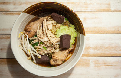 High angle view of food in bowl on table