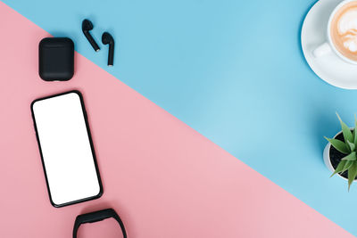 High angle view of coffee cup on table