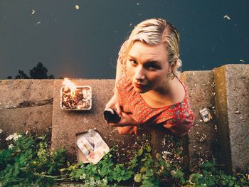 High angle portrait of a beautiful young woman